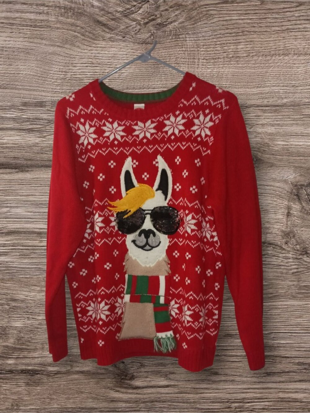 Holiday Time Llama Ugly Christmas Sweater Youth XL 14-16 Husky Red Holiday